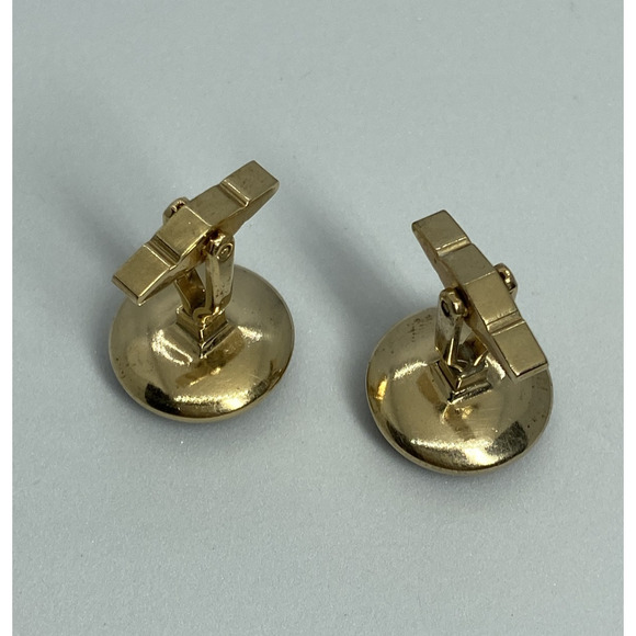 Vintage Krementz Gold Tone Red Enamel Circle Cufflinks Classic Mens Jewelry Gift - Picture 4 of 10